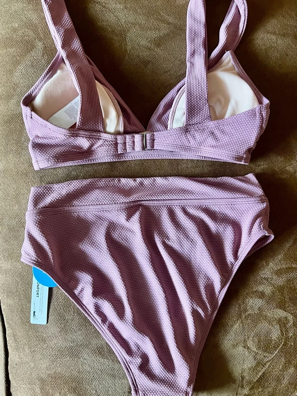 Cupshe Pink Mauve Textured High-Waist Bikini sz Small